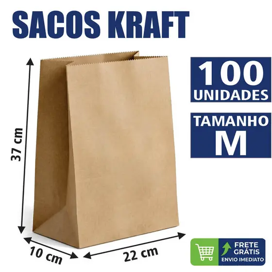 Kit Saco Kraft Delivery Reforçado 37x22x10cm Liso SOS Para Lanches Hamburguer Doces iFood