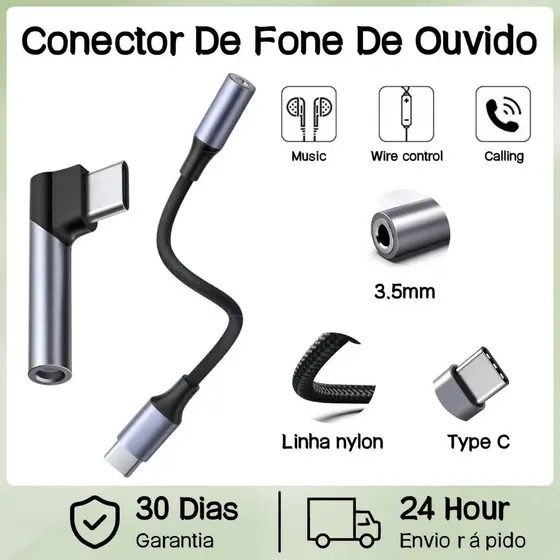 Adaptador De Entrada De Áudio Para Fones De Ouvido 3,5 mm Tipo C 24bit/96kHz DAC HiFi Cabos AUX