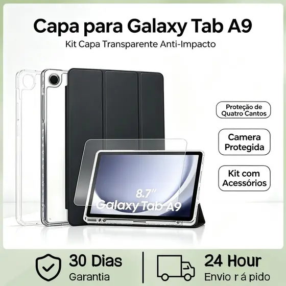 Capa Transparente em Acrílico Resistente Galaxy Tablet A9 8.7" com Suporte para Caneta
