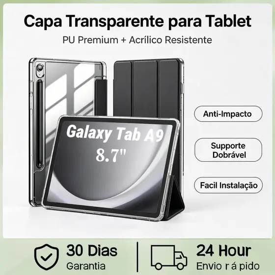 Kit Capa Transparente Para Tablet Galaxy Tab A9 8.7" Polegadas + Película Vidro + Caneta