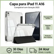 Kit Capa Transparente para iPad 11 A16 (11") com Suporte para Caneta e Película Vidro