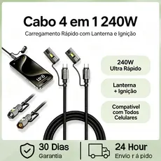 Cabo USB-C para USB-C 240W 4 em 1 com Lanterna e Acendedor Elétrico Sem Chama Trançado Resistente 1,2m