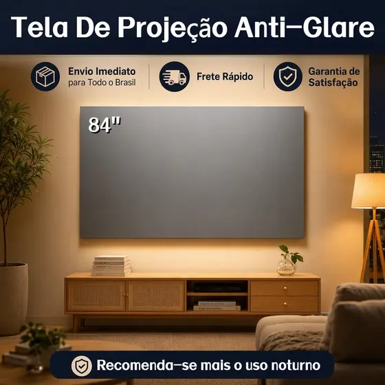 Tela De Projeção 84" High Contrast Anti-Glare Projection Screen Supports 4K Rug-Resistant Material