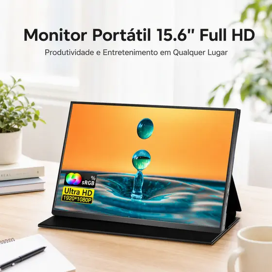 Monitor Portátil 15,6 Polegadas FHD IPS 1920x1080 Tela Extra para Notebook PC Celular PS5 Xbox