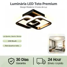 Luminária LED de Teto 22W Bivolt 3 Cores de Luz, Design Moderno, Luz Quente Neutra Branca para Sala e Quarto