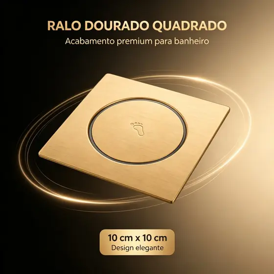 10x10cm Ralo Quadrado Dourado Escovado Pedal Anti‑Odor Anti‑Inseto Anti‑Retorno Metálico Banheiro Lavabo