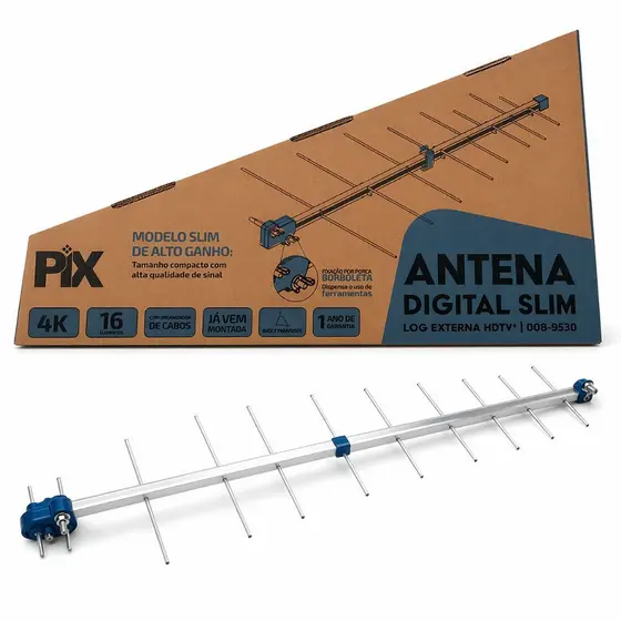 Antena Digital TV Externa HD Full HD 4K UHF VHF Sinal Forte Para Smart TV e Conversor 16 Elementos