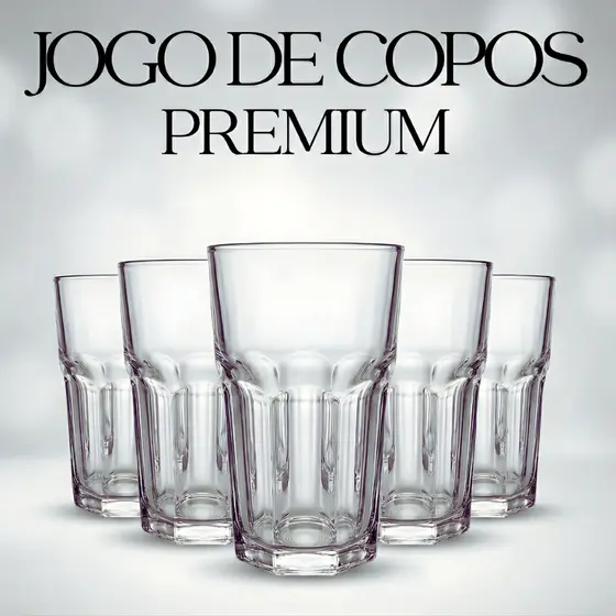 Jogo De Copos Em Vidro Kit Peças Copo Transparente Resistente Grosso 350ml Água Suco Drinks Whisky
