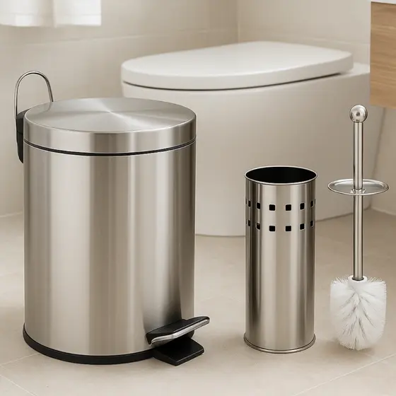 Kit Lixeira Inox Banheiro Pedal Cesto Removível + Escova Sanitária Suporte Conjunto Cozinha