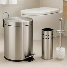 Kit Lixeira Inox Banheiro Pedal Cesto Removível + Escova Sanitária Suporte Conjunto Cozinha