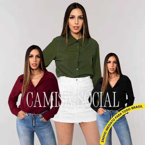 Camisa Social Feminina Manga Longa com Modelagem Elegante