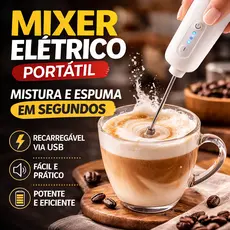 Mixer Elétrico Portátil Recarregável Batedor de Leite Cappuccino Café Cremoso