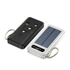 Power Bank Solar 20000mAh com Suporte Carregador Portátil com 4 Cabos e Lanterna LED Bateria de Emergência Ar Livre