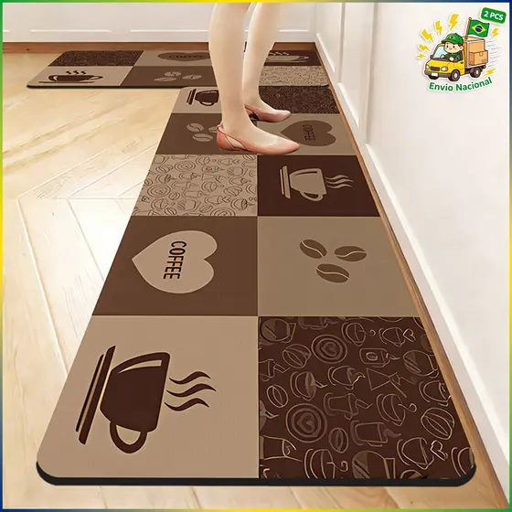 2 PCS Tapete de Cozinha de Borracha - Resistente, Antiderrapante e Fácil de Lavar, 120x34cm e 60x34cm