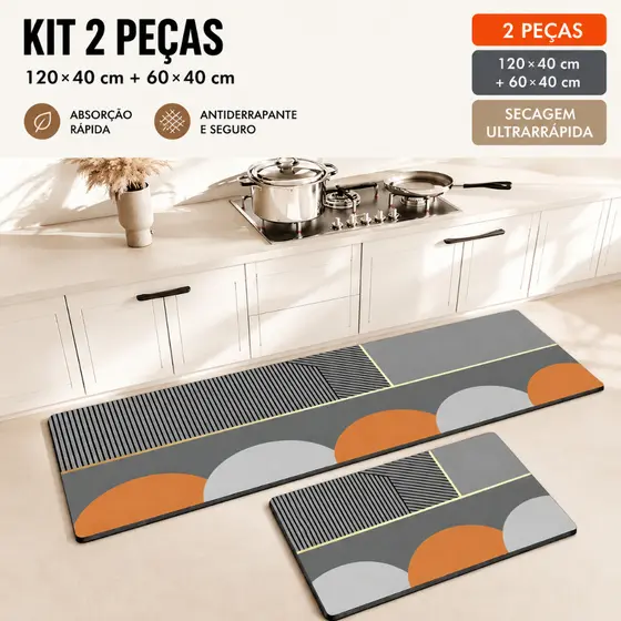 2 PCS Tapete de Cozinha de Borracha - Resistente, Antiderrapante e Fácil de Lavar, 120x40cm e 60x40cm