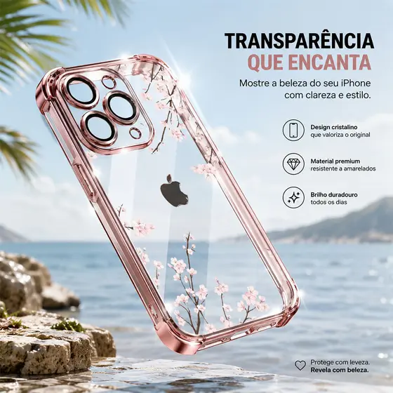 Capinha Estampa Floral E Adesivos Com Logo Capa Para IPhone 13 11 15 14 12 16 17 Air  Normal Pro Max Transparente Acríli