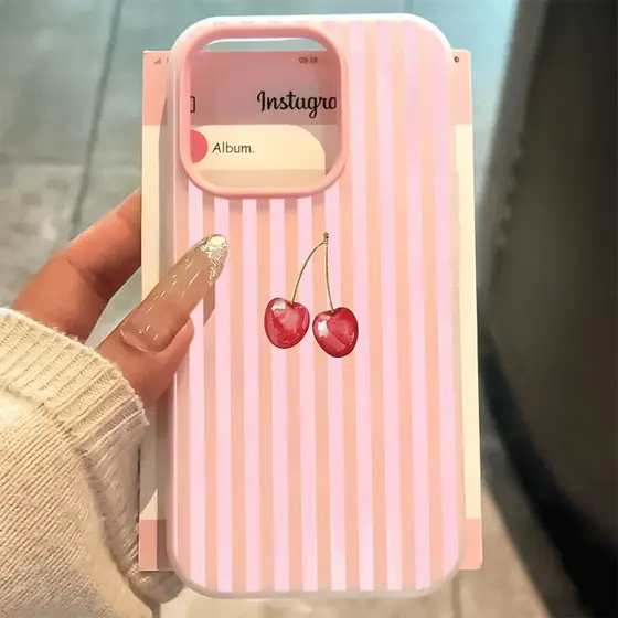 Capinha 2 Em 1 Silicone Anti-queda Capa Cerejas Com Listras Para IPhone 13 11 12 14 15 16 17 16e Normal Pro Max Air Plus