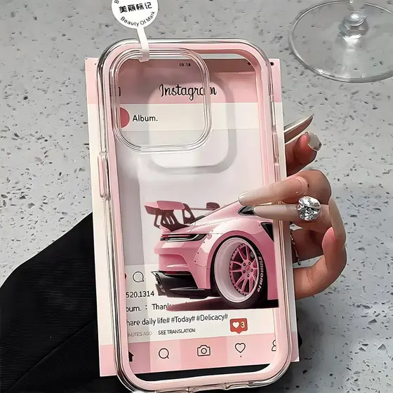 Capa Para Carro Esportivo Capinha iPhone 16 15 14 Plus 13 12 11 17 Air Pro Max Transparente 3 Em 1 Estilo Dinâmico Anti-