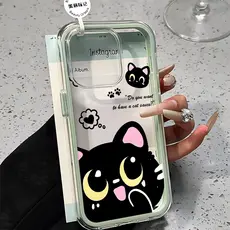 Ins Gato Capa Capinha Para iPhone 16 15 14 Plus 13 12 11 17 Ar Pro Max Acrílico HD 3 Em 1 Simples Casal Anti-Impacto