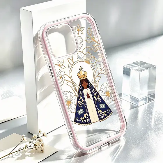 Nossa Senhora Anti-Amarela Capa Capinha Para iPhone 16 15 14 Plus 13 12 11 17 Air Pro Max Fino Transparente 3 Em 1