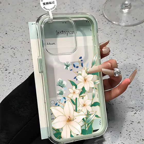 Capa De Flor Capinha Para iPhone 16 15 14 Plus 13 12 11 17 Air Pro Max Acrílico Transparente 3 Em 1 Simples Anti-Amarele