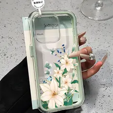 Capa De Flor Capinha Para iPhone 16 15 14 Plus 13 12 11 17 Air Pro Max Acrílico Transparente 3 Em 1 Simples Anti-Amarele