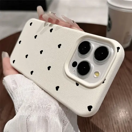 Ins Coração Capa Capinha Para iPhone 14 17 Ar 16 15 Plus 13 12 11 Pro Max Couro Minimalista Moda Anti-Choque