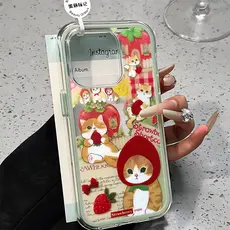 Capa De Gato Kawaii Capinha Para iPhone 16 15 14 Plus 13 12 11 17 Air Pro Max Acrílico Transparente 3 Em 1 Simples Anti-