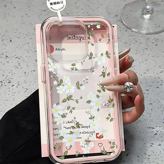 Ins Flores Capa Capinha Para iPhone 16 15 14 Plus 13 12 11 17 Air Pro Max Ins Transparente 3 Em 1 Não Amarela Anti-queda
