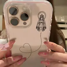 Nossa Senhora Capa Capinha Para iPhone 16 15 14 Plus 13 12 11 17 Air Pro Max Transparente 2 Em 1 Anti-Queda