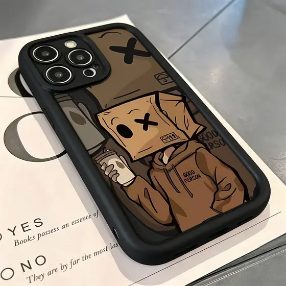 Personagem Sacola de Papel Capa Capinha Para iPhone 17 Air 14 15 16 Plus XR 11 12 13 Pro Max Normal Anti-Queda