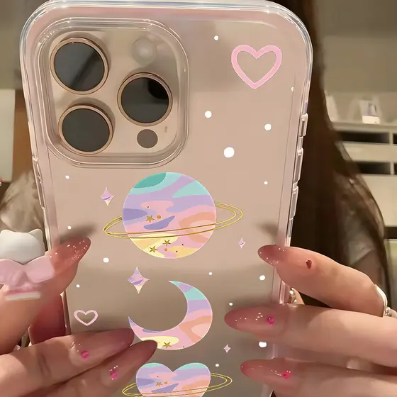 Espaço Planeta Universo Capa Para iPhone 16 15 14 Plus 13 12 11 17 Ar Pro Max Transparente 2 Em 1 Anti-Queda