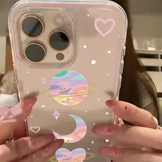Espaço Planeta Universo Capa Para iPhone 16 15 14 Plus 13 12 11 17 Ar Pro Max Transparente 2 Em 1 Anti-Queda