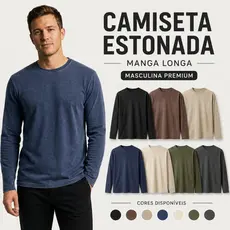 Camiseta Manga longa blusa Masculina Estonada Premium algodão 30.1 stonewear