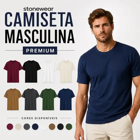 Camiseta Masculina Premium 100% algodão