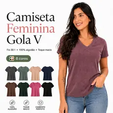 Camiseta Feminina Gola V Baby Look Estonada Lavada Premium