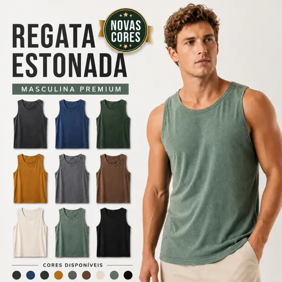 Regata Masculina Estonada Lisa 100% Algodão Stonewear