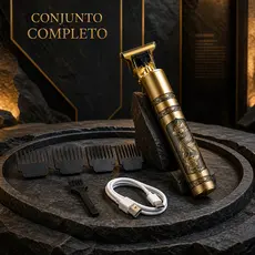 Máquina de Cortar Cabelo Barba Recarregável USB com 4 Pentes Guia Aparador Dourado para Barbearia Casa e Acabamento