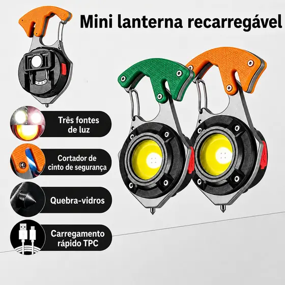 Mini Lanterna De Trabalho COB Multifuncional Com Chaveiro Luz Portátil Emergência Com Carregador