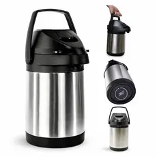 Garrafa Térmica Aço Inox Detalhes em Preto 2,5L Água, Café, Tereré, Chá, Quente e Frio