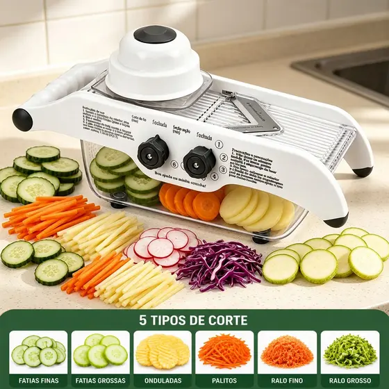 Mandolin Fatiador Cortador Ralador de Legumes Profissional Inox Antiferrugem Corta Rala Pica em Segundos para Cozinha