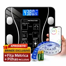 Balança Corporal Bioimpedância Profissional Bluetooth Digital + Fita Métrica e Pilhas