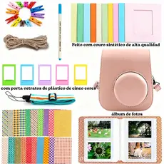 Kit Completo de Acessórios para Instax Mini 12 11 9 com Bolsa Molduras Adesivos e Cordão