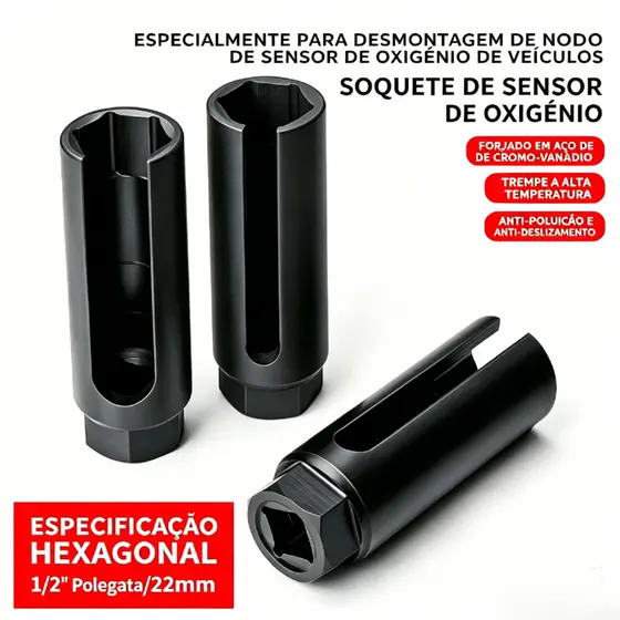 Chave Sonda Lambda 22mm 1/2" para Sensor de Oxigênio Automotivo Profissional