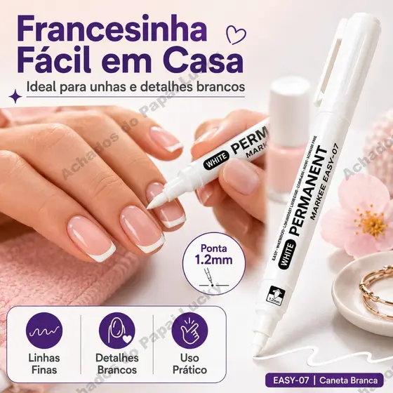 Caneta Branca para Francesinha Ponta Fina 1,2 mm Kit 12 Unidades EASY-07