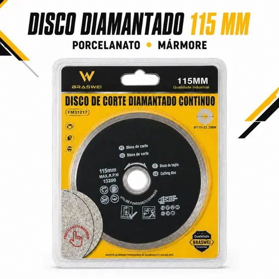 Disco Diamantado 115mm Porcelanato Marmore Braswei Profissional Esmerilhadeira Corte Liso Sem Lascar FM31217 Pronta Entr