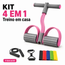 Kit de Treino com Corda de Pular Extensor com Pedal Tubo Elástico e 5 Faixas para Exercícios em Casa
