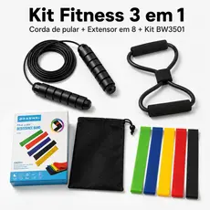 Kit de Treino 3 em 1 com Corda de Pular Extensor em 8 e 5 Faixas Elásticas para Exercícios em Casa