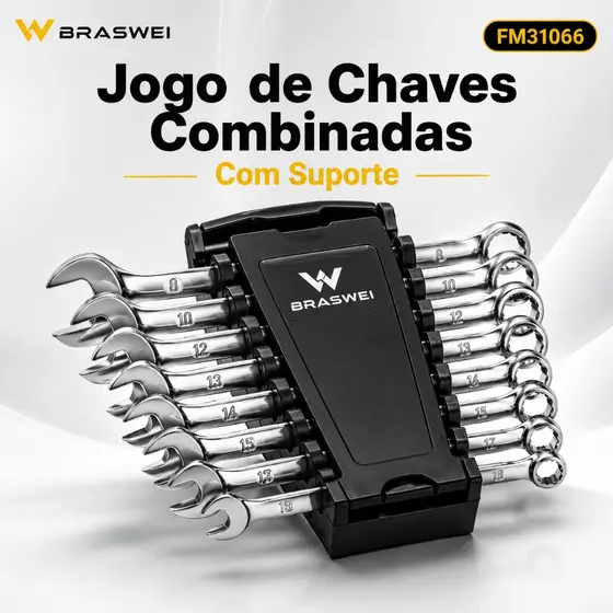 Jogo de Chaves Combinadas 8 Peças 8 a 19 mm para Carro Moto e Bicicleta FM31066 BRASWEI