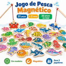 Jogo de Pesca Magnética de Madeira 33-54 Peças com 2 Varas Brinquedo Educativo 3+ Presente Meninos